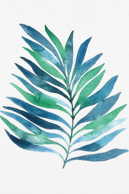 Blue and Green Watercolor Leaves I