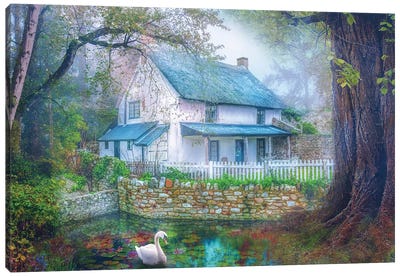 Cozy Country Cottage Canvas Art Print - Swan Art