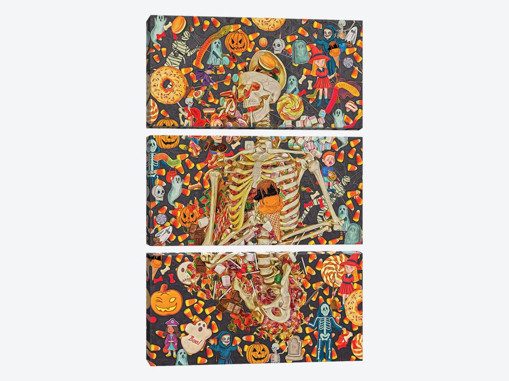 Sweet And Scary Skeletons by Claudia McKinney 3-piece Canvas Artwork