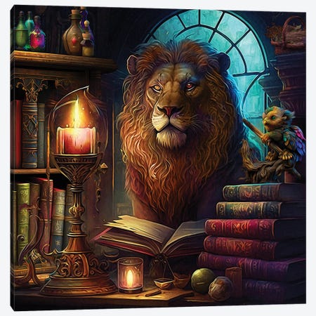 Lion Librarian Canvas Print #CMK225} by Claudia McKinney Canvas Art
