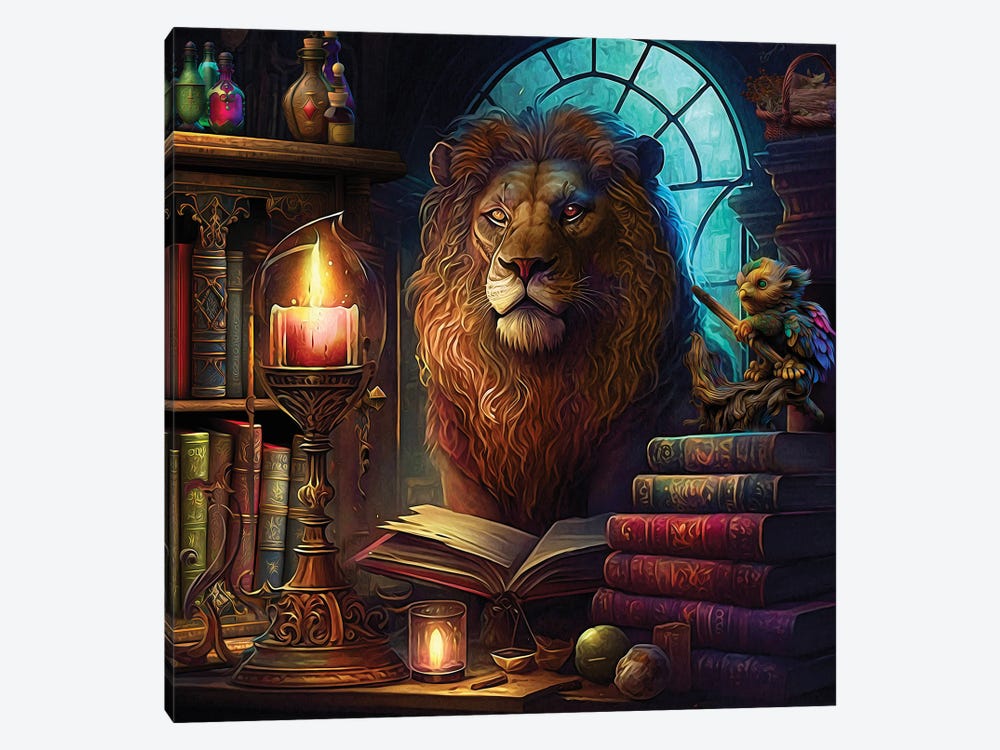 Lion Librarian by Claudia McKinney 1-piece Canvas Art Print