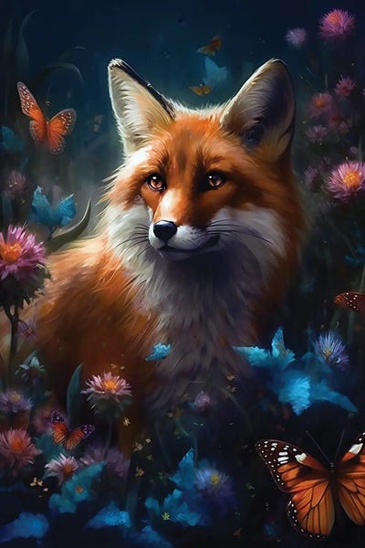 Fox In Flowers by Claudia McKinney art print