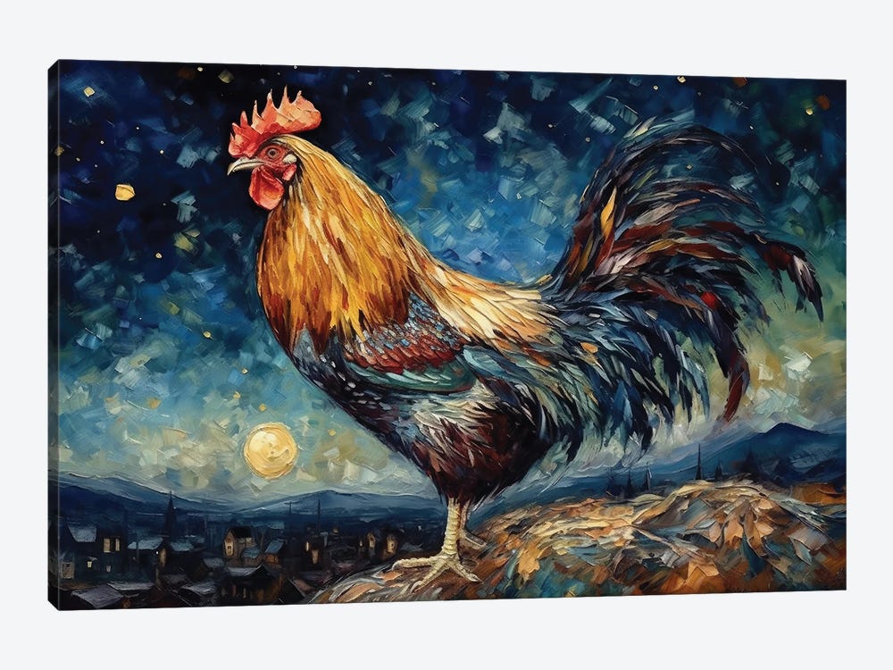 Starry Night Rooster by Claudia McKinney 1-piece Canvas Print