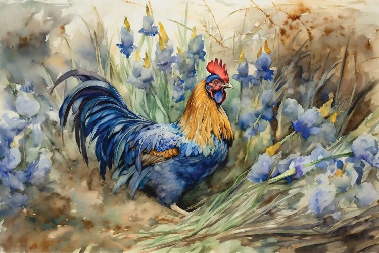 Rooster With Irises