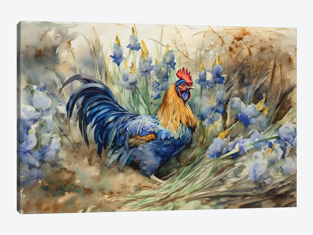 Rooster With Irises by Claudia McKinney 1-piece Canvas Art