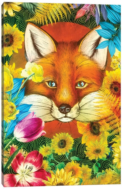 Fox In Floral Canvas Art Print - Claudia McKinney