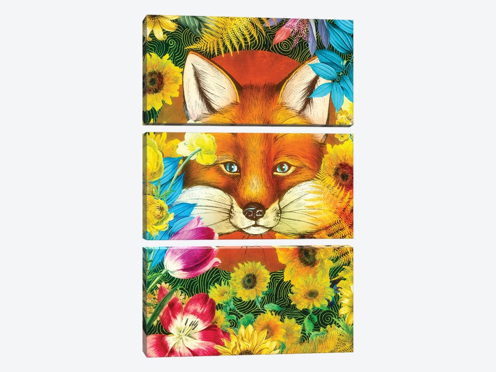 Fox In Floral by Claudia McKinney 3-piece Canvas Art Print
