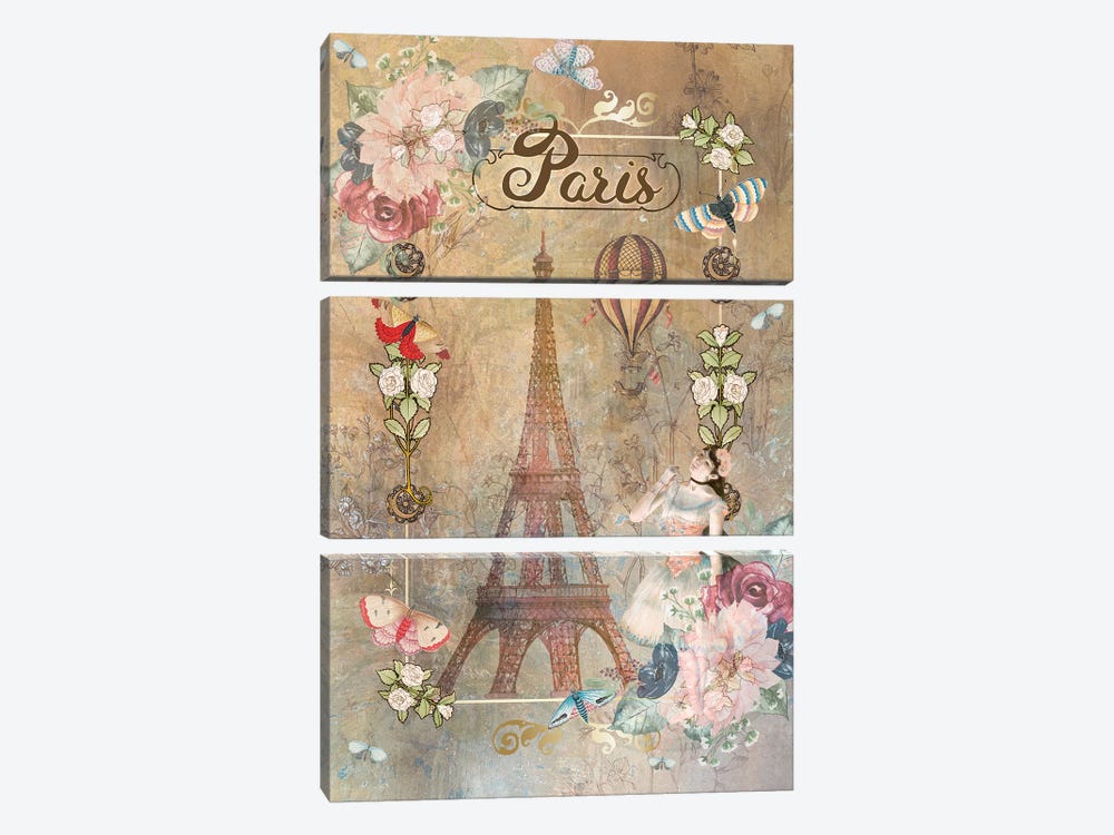From Paris With Love by Claudia McKinney 3-piece Canvas Print