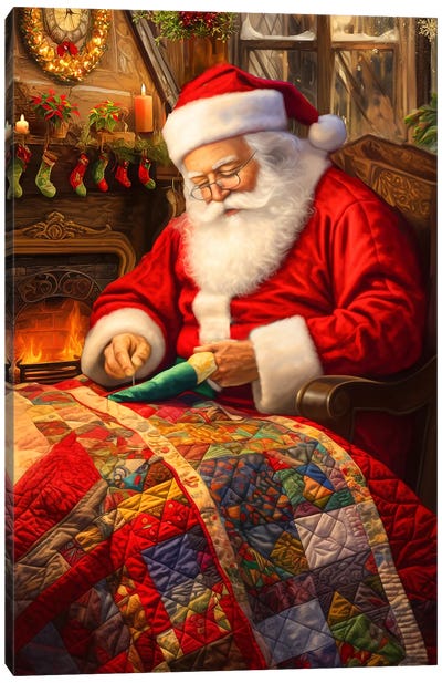Santa's Hobby Canvas Art Print - Christmas Art