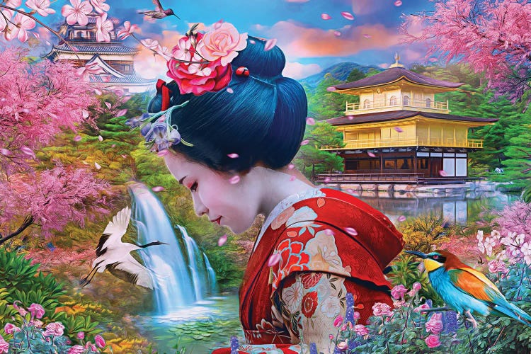Japanese Girl In Garden Asian Wall Picture Art Print 