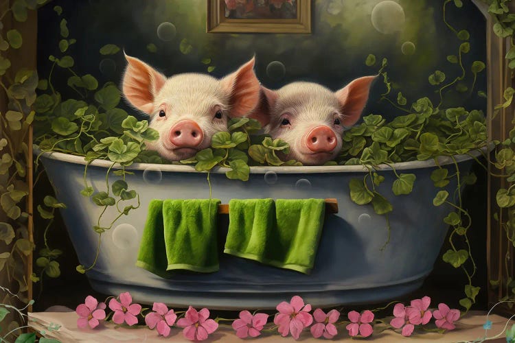 Bathtime Piggy Wiggies by Claudia McKinney wall art