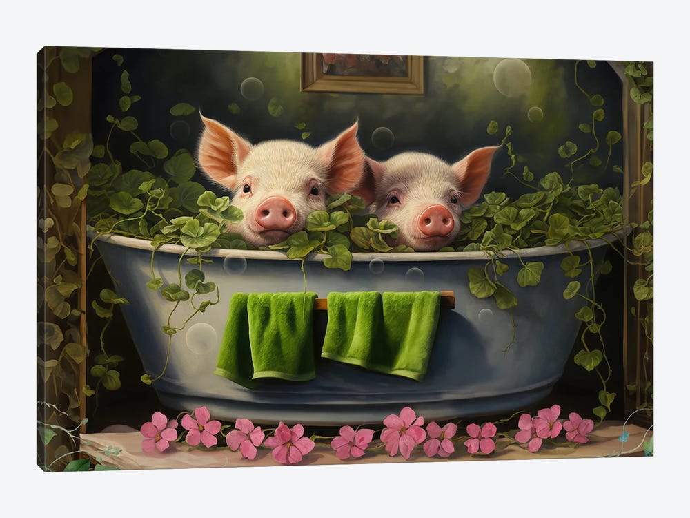 Bathtime Piggy Wiggies by Claudia McKinney 1-piece Canvas Artwork