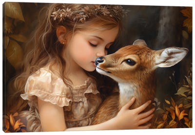 Two Babes In The Wood Canvas Art Print - Deer Art