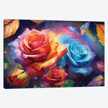Rainbow Roses Canvas Print #CMK291} by Claudia McKinney Canvas Artwork