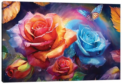 Rainbow Roses Canvas Art Print - Rose Art