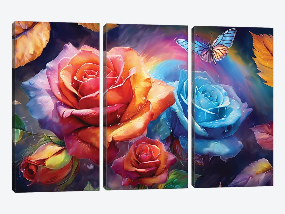 Rainbow Roses by Claudia McKinney 3-piece Canvas Art