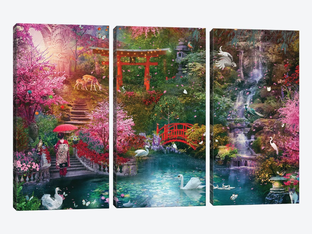 Japanese Garden by Claudia McKinney 3-piece Canvas Print