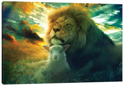 Lion And Lamb Truth And Humility Canvas Art Print - Sheep Art