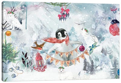 Merry Christmas Canvas Art Print - Snow Art