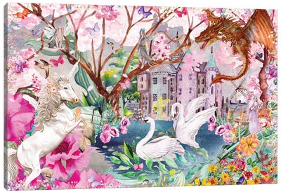 Sakura Swans Canvas Art Print - Unicorn Art