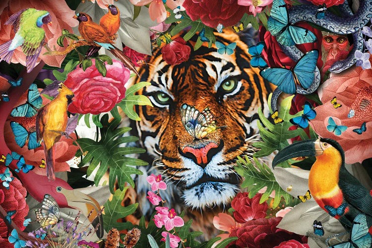 Tropical Flowers And Tiger