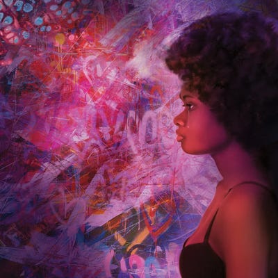 Woman In Profile By Graffiti Wall by Claudia McKinney framed canvas print