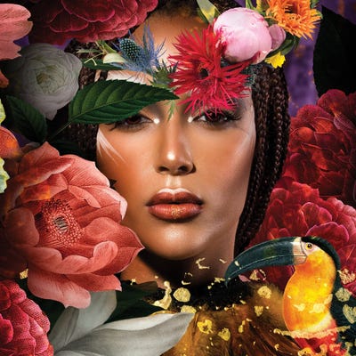 Woman Surrounded By Flowers by Claudia McKinney canvas print