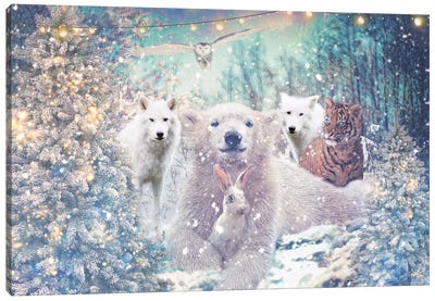 Christmas Cuddles With Friends Canvas Art Print - Polar Bear Art