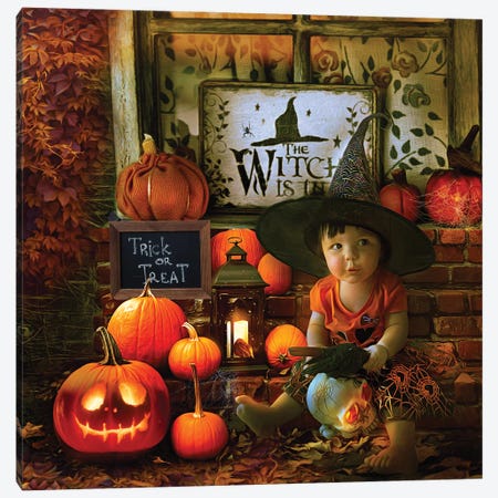 Little Witch In Training Canvas Print #CMK92} by Claudia McKinney Canvas Wall Art