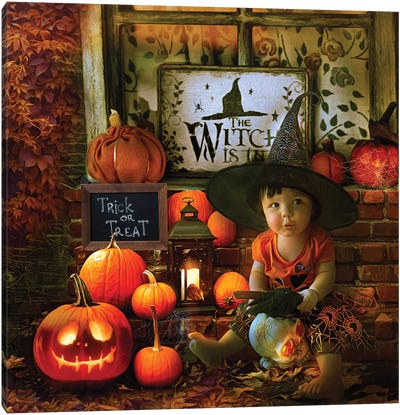 Little Witch In Training Canvas Art Print - Pumpkins