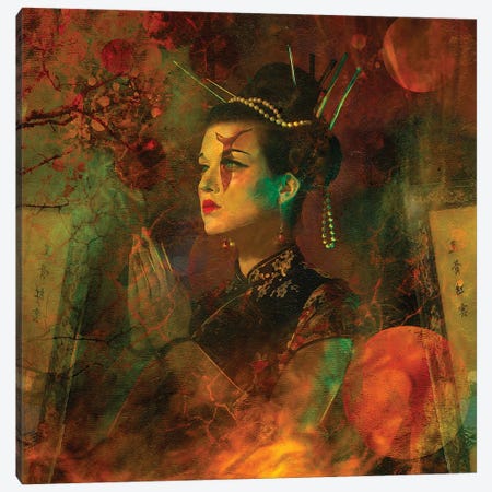 Portrait Of A Geisha Canvas Print #CMK93} by Claudia McKinney Canvas Art