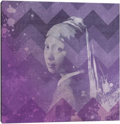 Girl with a Pearl Earring VII Canvas Art Print - Pantone Ultra Violet 2018