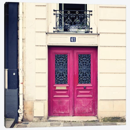 Paris Pink Door Canvas Print #CMN112} by Caroline Mint Art Print