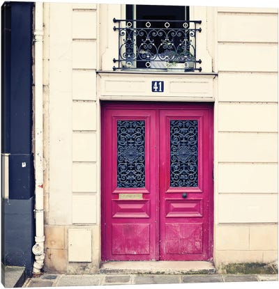 Paris Pink Door Canvas Art Print - Caroline Mint