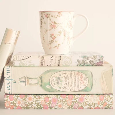 Pastel Books And Tea by Caroline Mint framed canvas print