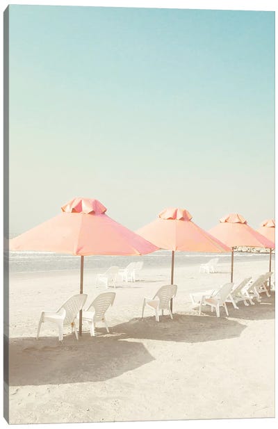 Pastel Umbrellas In The Beach Canvas Art Print - Caroline Mint