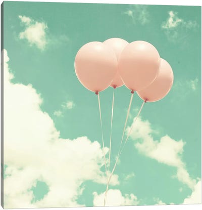 Pink Balloons In The Sky Canvas Art Print - Caroline Mint