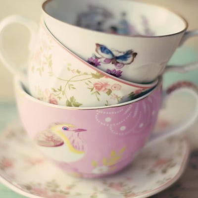 Shabby Cups by Caroline Mint framed canvas print