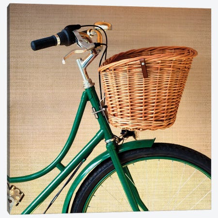 The Green Bicycle Canvas Print #CMN176} by Caroline Mint Canvas Wall Art