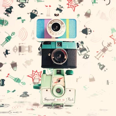 Three Cameras by Caroline Mint framed canvas print