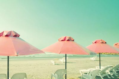 Three Coral Umbrellas by Caroline Mint framed canvas print