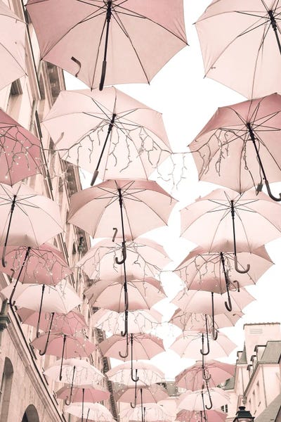 Paris In Blush Pink, Umbrellas by Caroline Mint framed canvas print