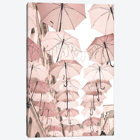Paris In Blush Pink, Umbrellas Canvas Print #CMN204} by Caroline Mint Canvas Artwork