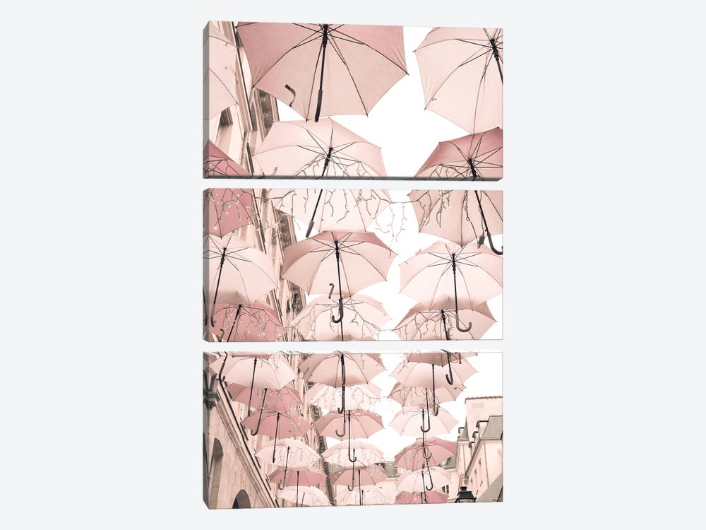 Paris In Blush Pink, Umbrellas by Caroline Mint 3-piece Canvas Wall Art