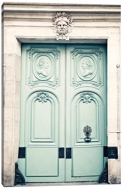Paris Door, The Lovers Canvas Art Print - Caroline Mint