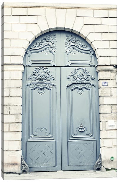 Paris Door, Mint Gray Canvas Art Print - Caroline Mint