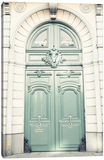 Paris Door, Mint Canvas Art Print - Caroline Mint