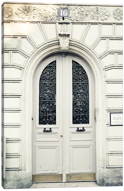 Paris Door, Light Gray Canvas Art Print - Vintage Styled Photography