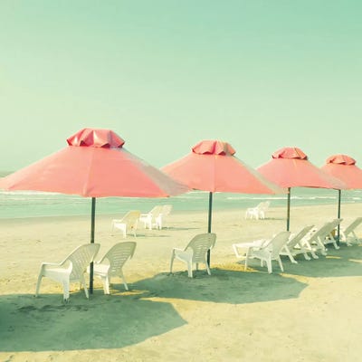 Coral Umbrellas by Caroline Mint framed canvas print