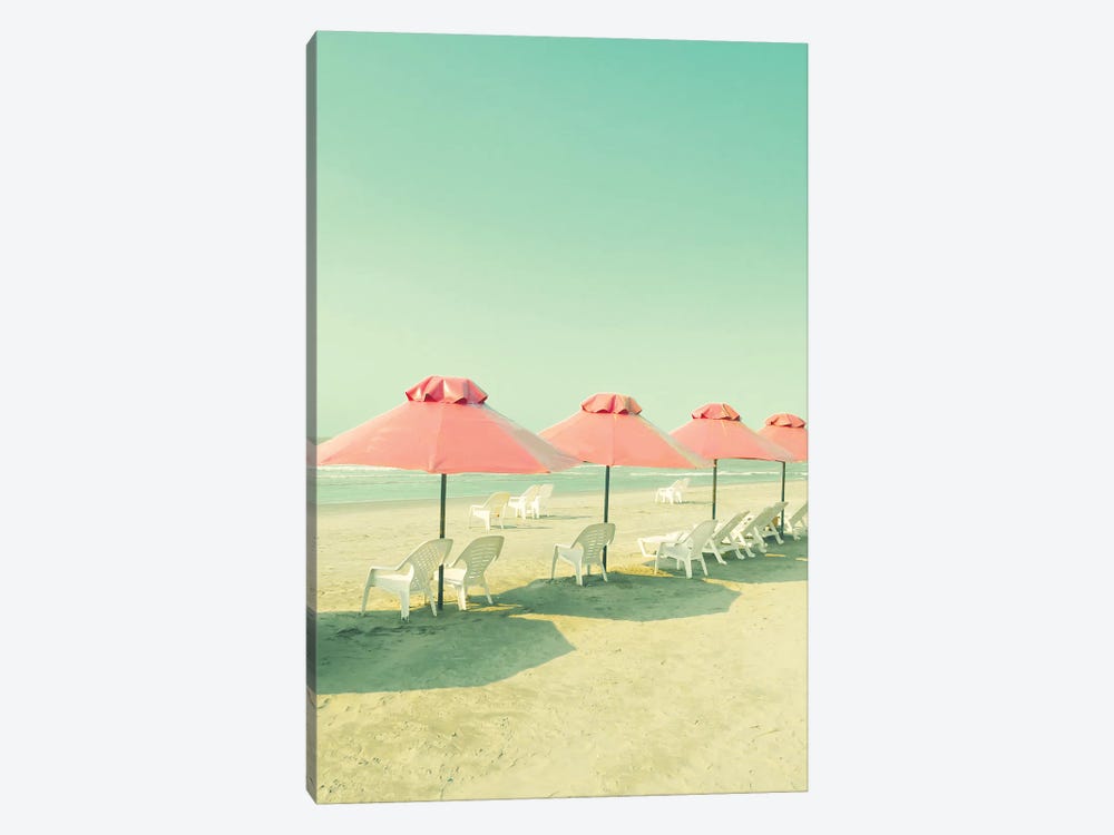 Coral Umbrellas In The Beach by Caroline Mint 1-piece Art Print